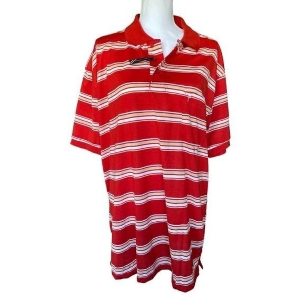 Casual Concepts Men Polo Shirt XXL Red Tan White Front Pocket Short Sleeves NEW